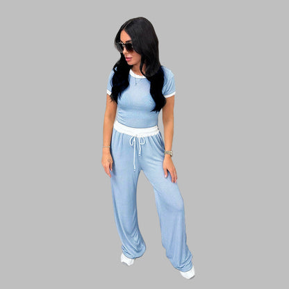 PLATU™ - Casual Short Sleeve and Wide Leg Pants Set