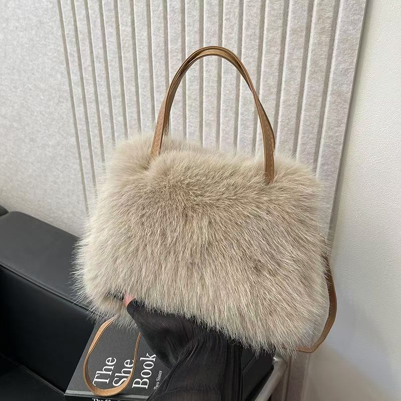 LIZZIE™ - Fashionable Imitation Fur Small Handbag with Grip Handle & Shoulder Strap