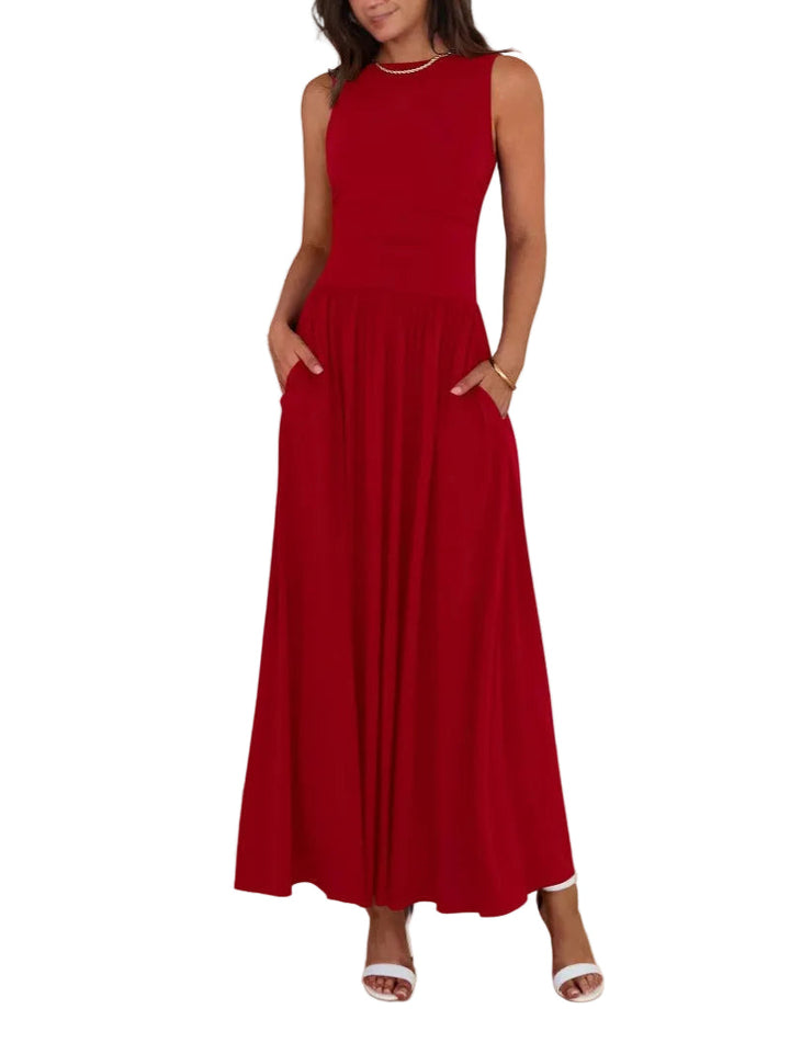EMMIE™ - Elegantní maxi šaty bez rukávů s nabíraným výstřihem a vysokým pasem 