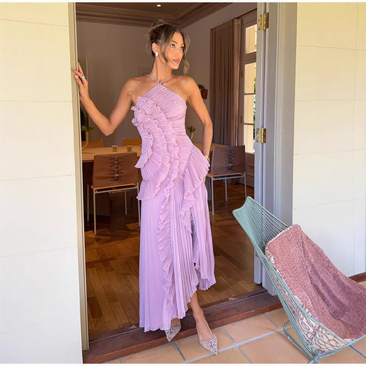 QUINTESSA™ - Elegant Halter Neck Lotus Summer Maxi Dress