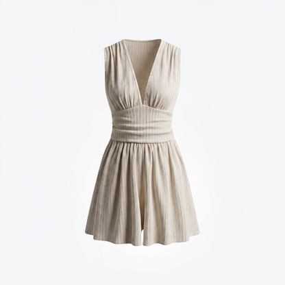 Women's Ruched Deep V Neck Sleeveless Fitted Short Romper