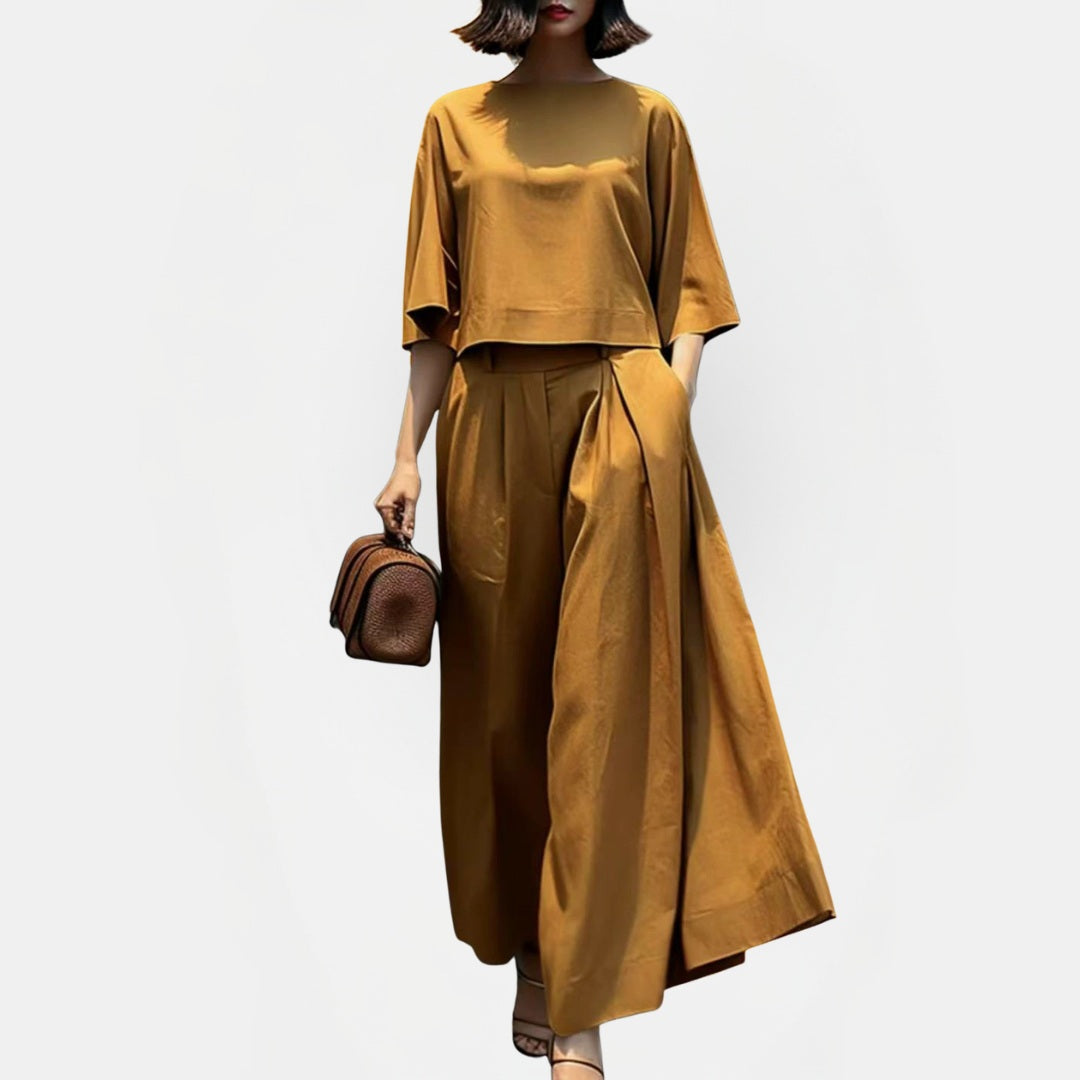 Women's Short Sleeve Loose Wide Leg Pants Two Piece Set