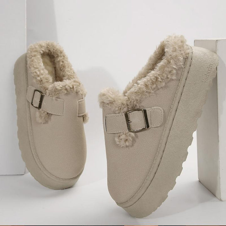 ELLA™ - Women Suede Plush Buckle Slip On Slippers Boots