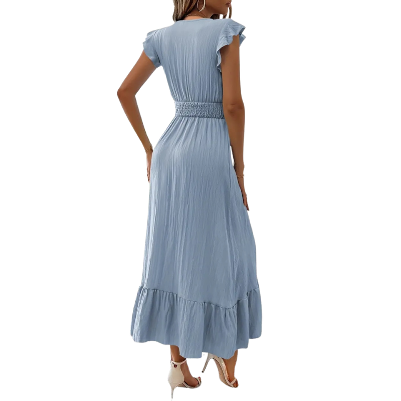 CATALINA™ – Elegant Shirred V Neck Maxi Dress