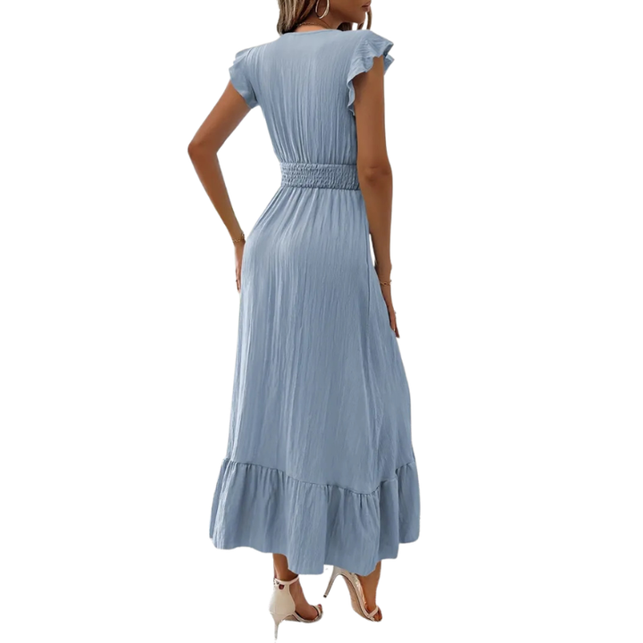CATALINA™ – Elegant Shirred V Neck Maxi Dress