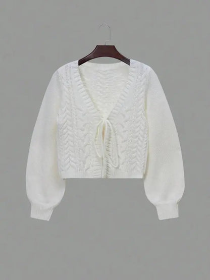 ALICIA™ - Casual Drop Shoulder Long Sleeve Cardigan Tie Front V-Neck Knitwear