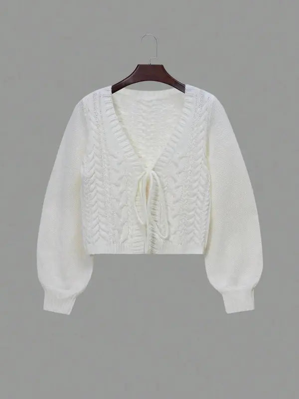 ALICIA™ - Casual Drop Shoulder Long Sleeve Cardigan Tie Front V-Neck Knitwear