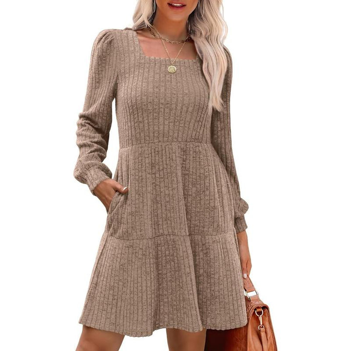 ELIZA™ - Cozy Square Neck Long Sleeve Babydoll Sweater Dress