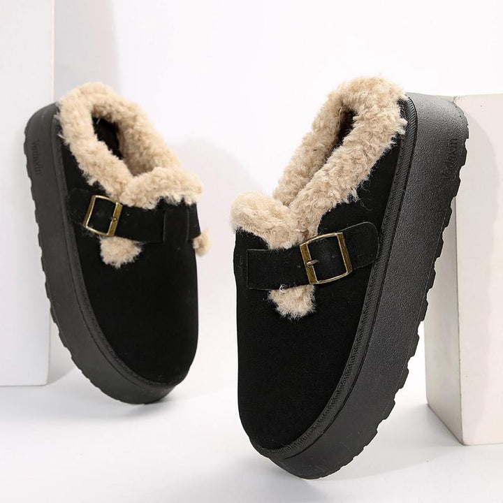 ELLA™ - Women Suede Plush Buckle Slip On Slippers Boots