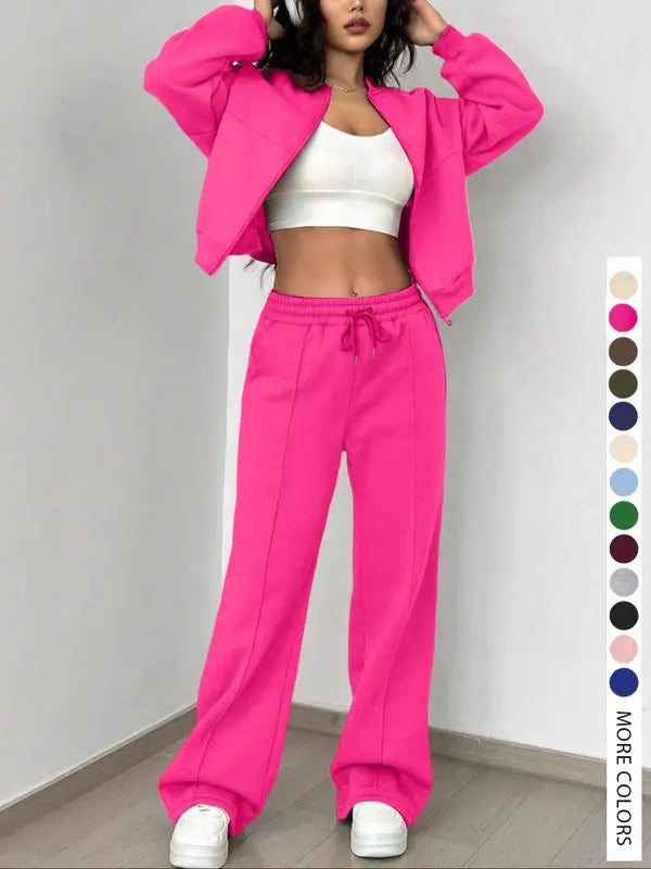 KELSEA™ - Casual Tracksuit Set for Women Zipper Jacket & Natural Waist Pants