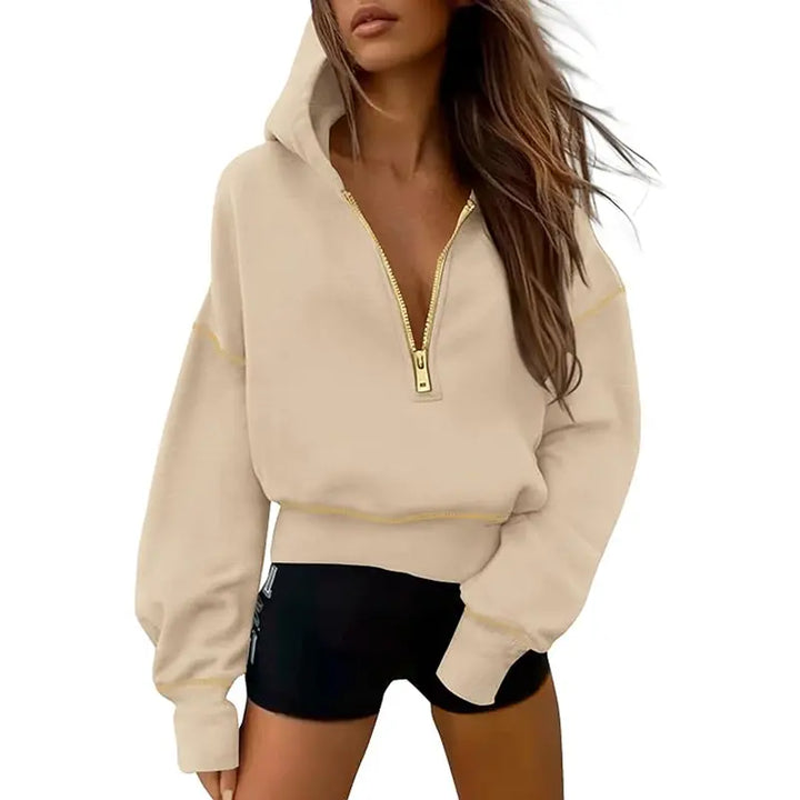 GRETEL™ - Stylish Hooded Sweatshirt with Zipper & Stitching Detail for Cropped Pullover