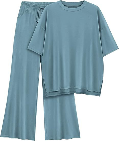 FILTA™ - Casual Basic Top and Elastic Waist Pants Set