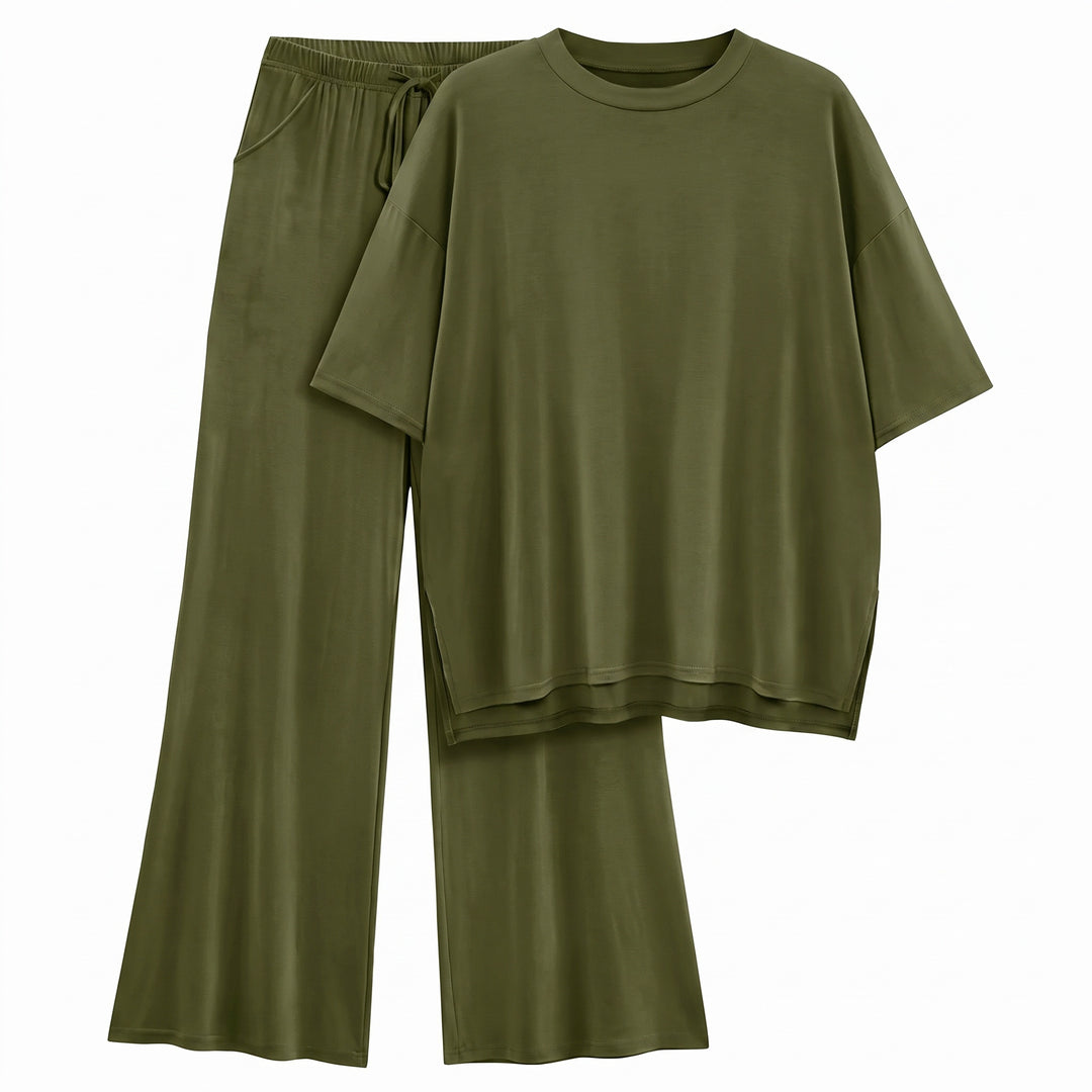 FILTA™ - Casual Basic Top and Elastic Waist Pants Set